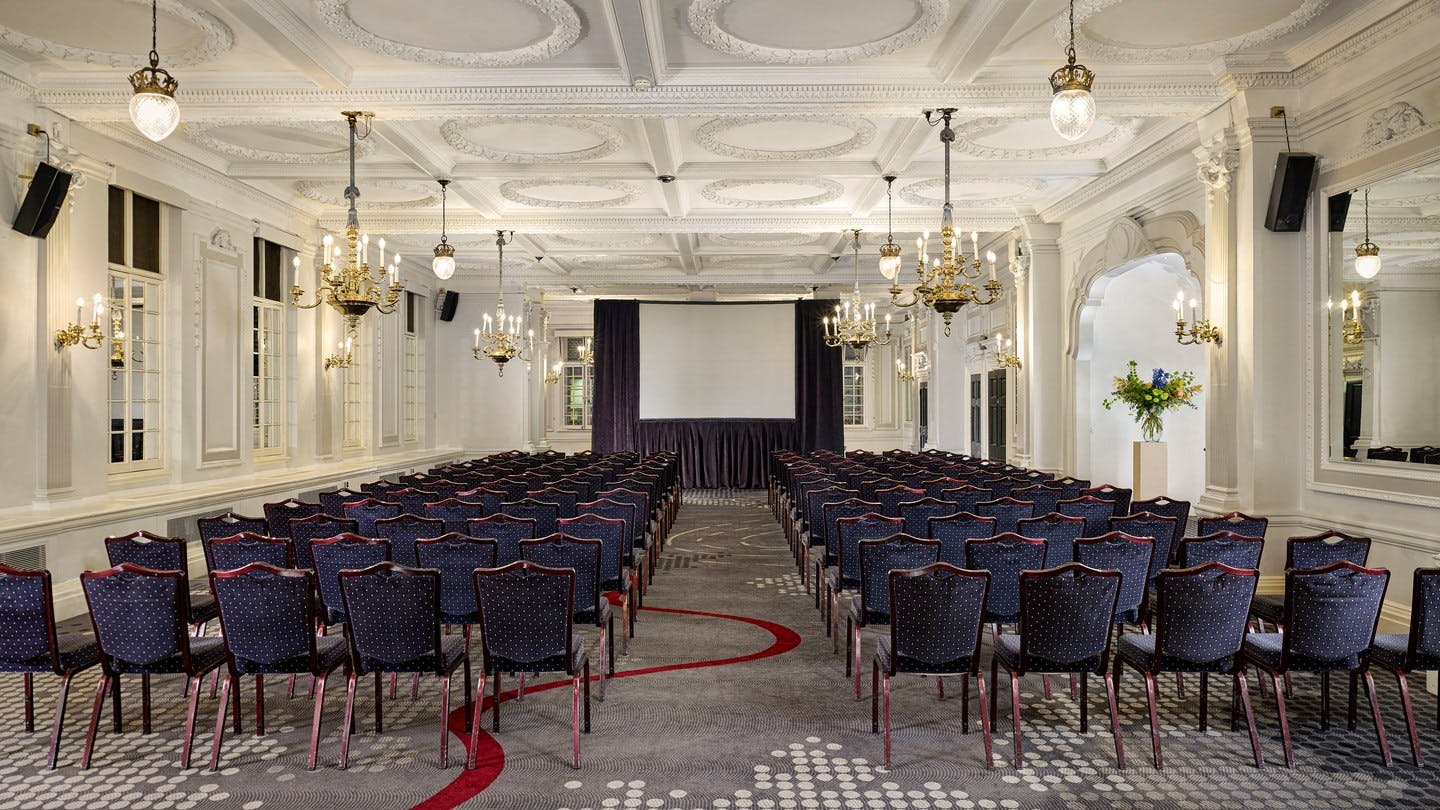 Georgian and Adams Suites at The Dilly, elegant conference space with chandeliers.