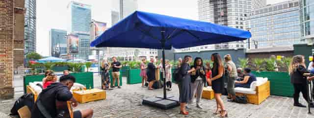Riverside Room at London Museum Docklands, vibrant outdoor event space for networking.