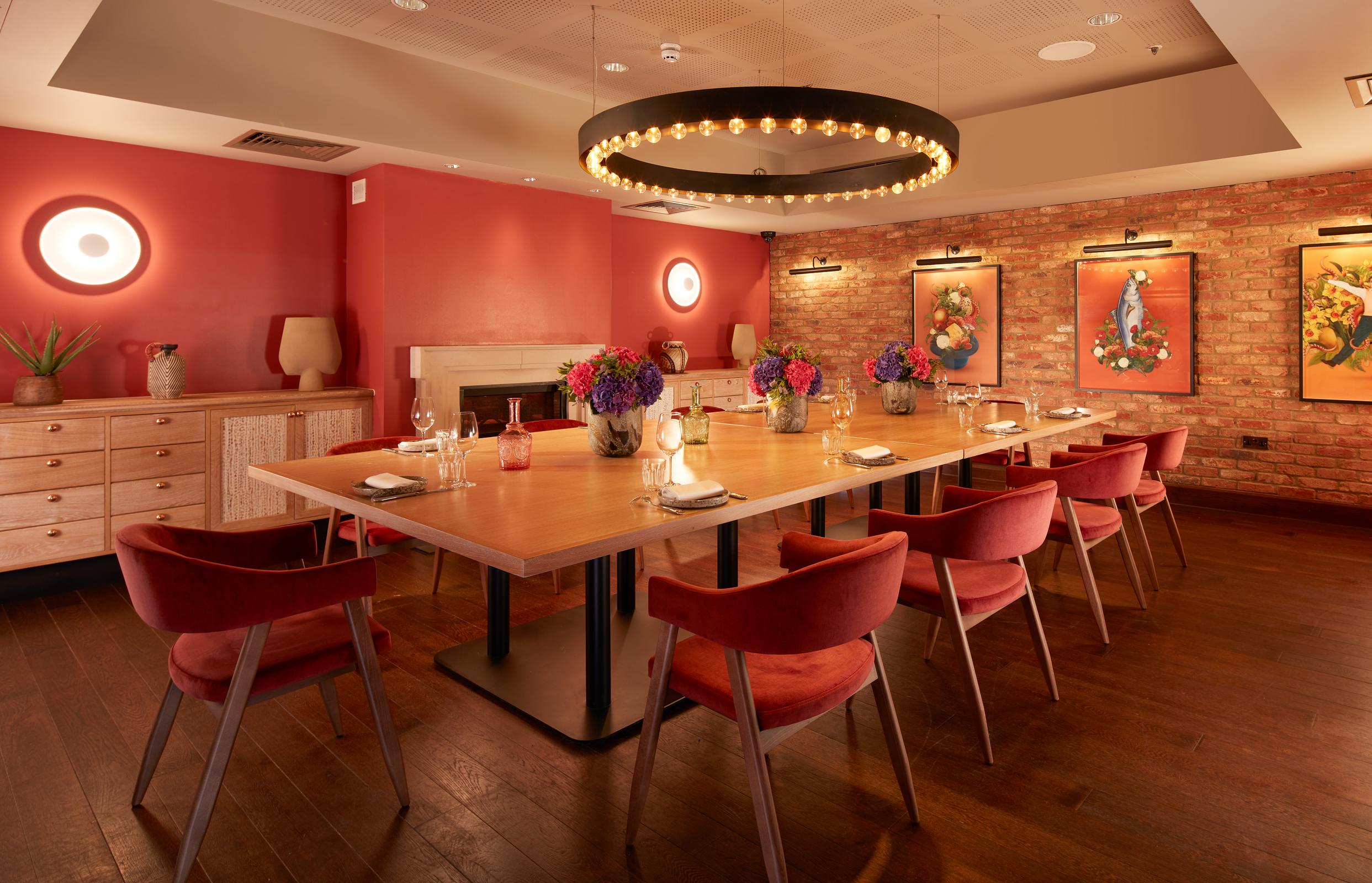 Private dining room at BIBO in Virgin Hotels London, ideal for corporate events and meetings.