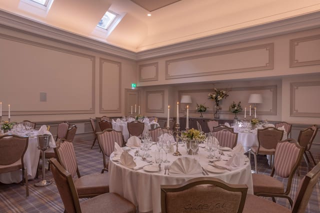 Elegant banquet room at Oatlands Park Hotel, perfect for weddings and corporate events.