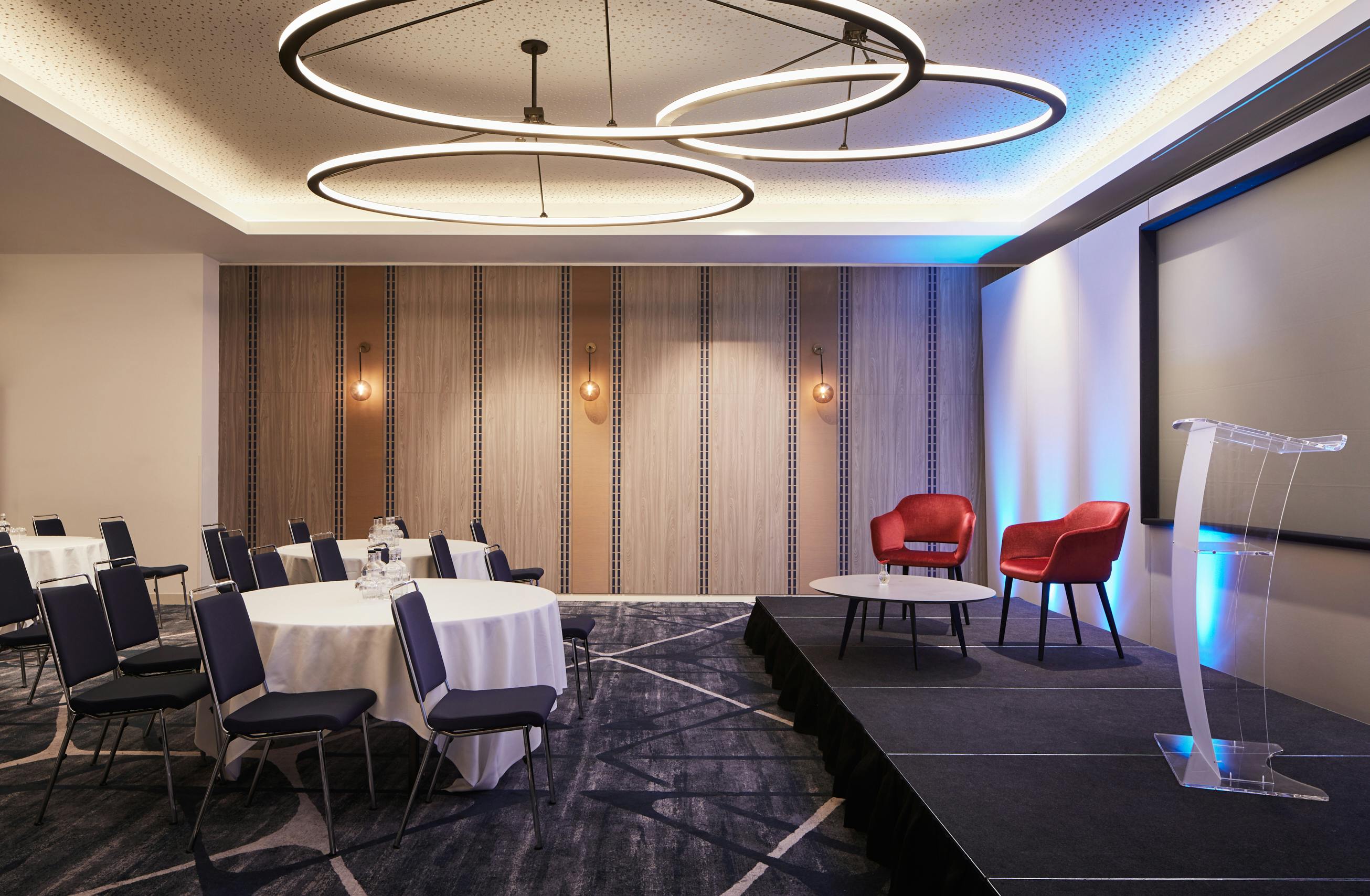Waterhouse Room at Hyatt Regency Manchester, modern event space for conferences and discussions.