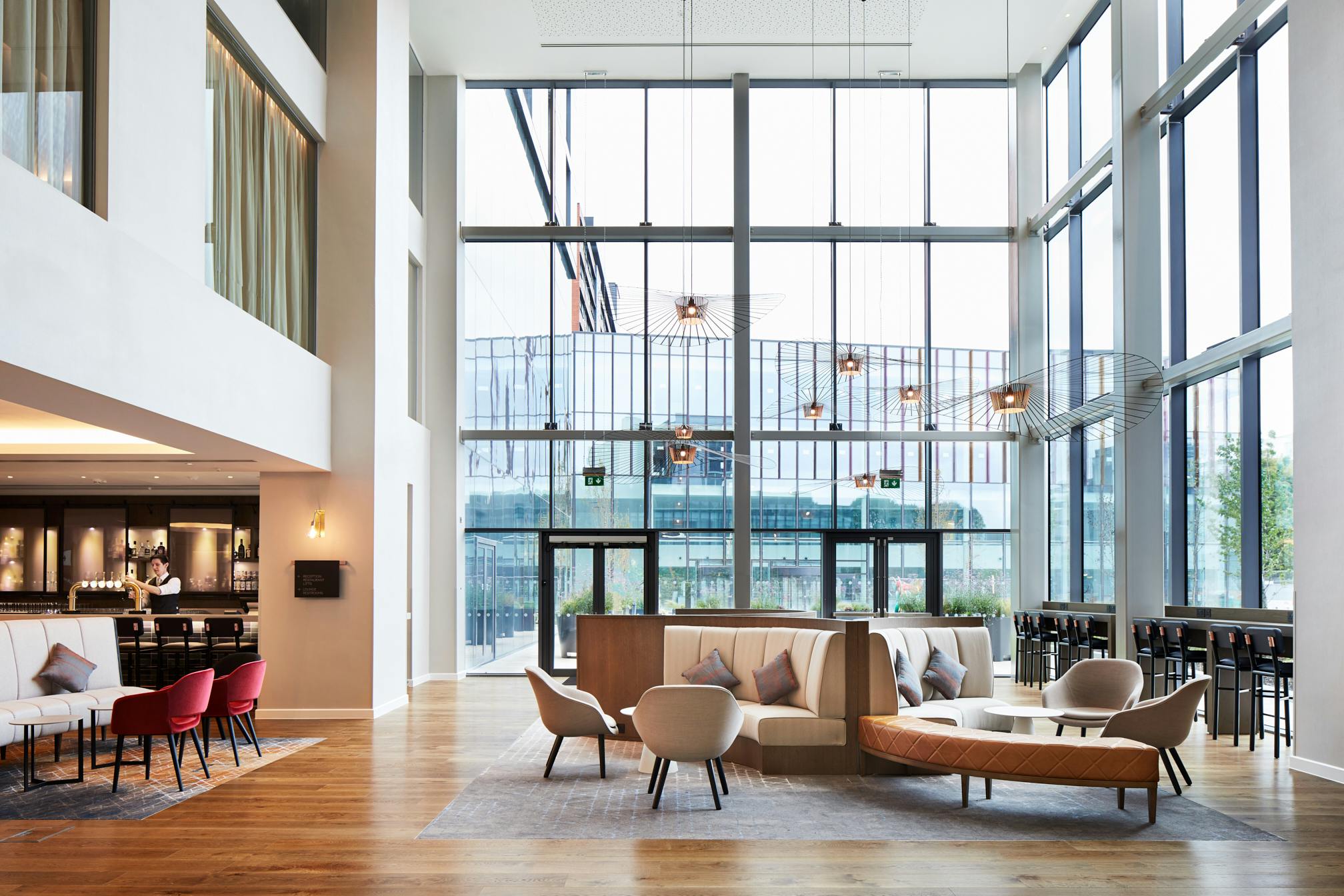 Modern lobby at Hyatt Regency Manchester, ideal for networking and conferences.