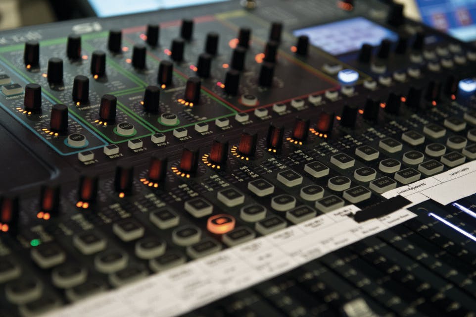 Audio mixing console at Guy Whittle Auditorium for optimal sound management during events.