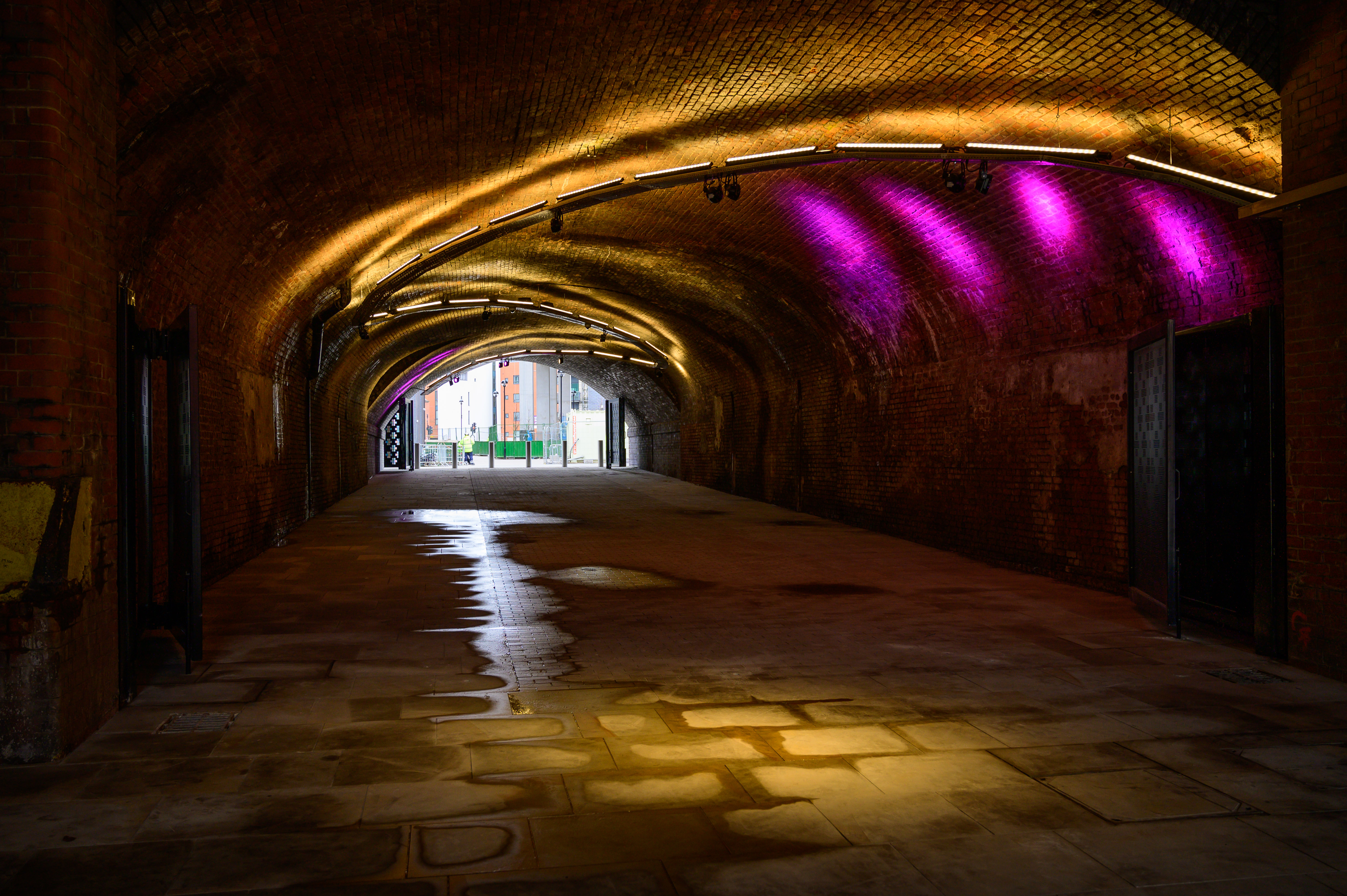 Illuminated arches at The Arch in New Bailey, perfect for creative events and receptions.