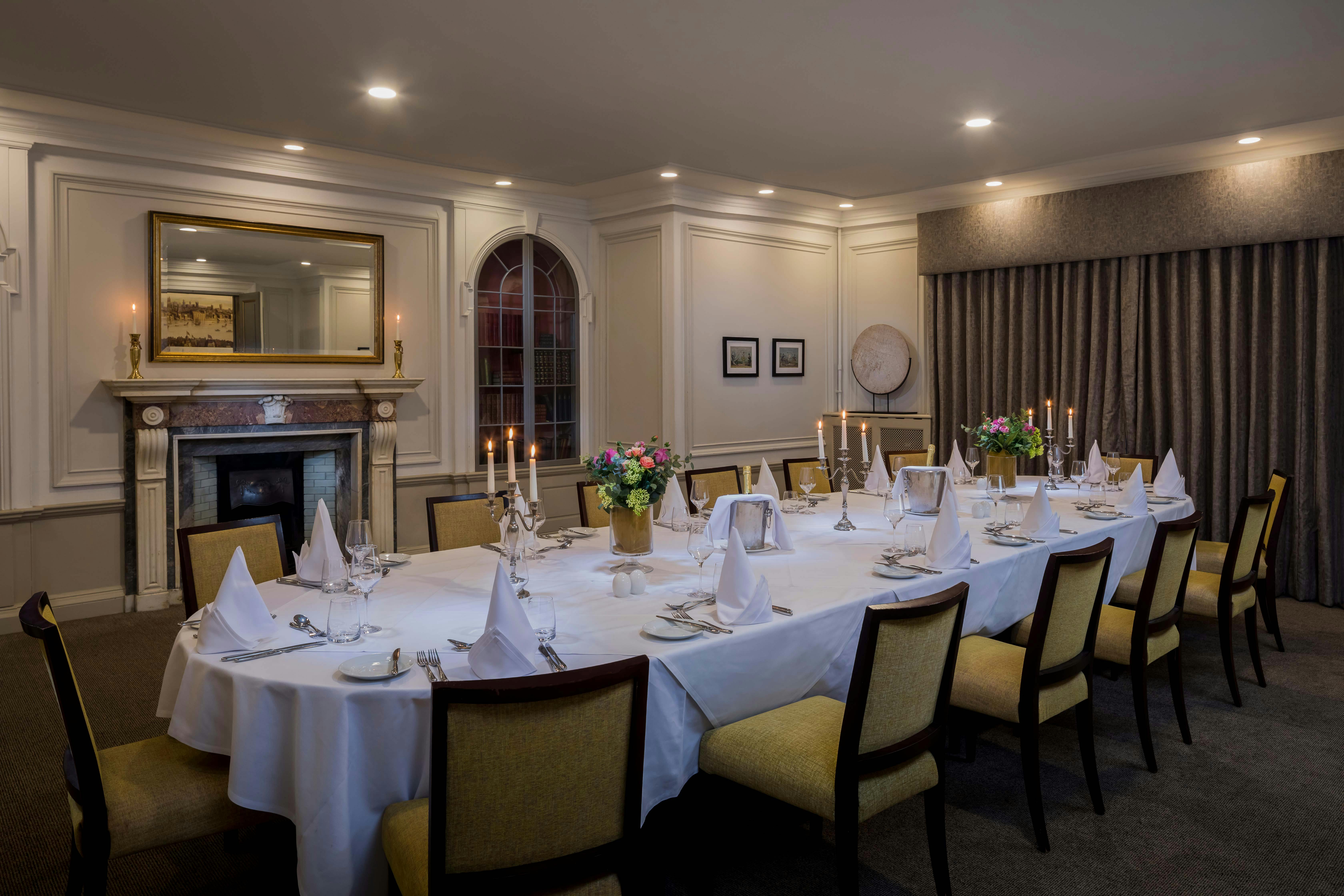 Elegant dining room at Oatlands Park Hotel, ideal for corporate dinners and private events.