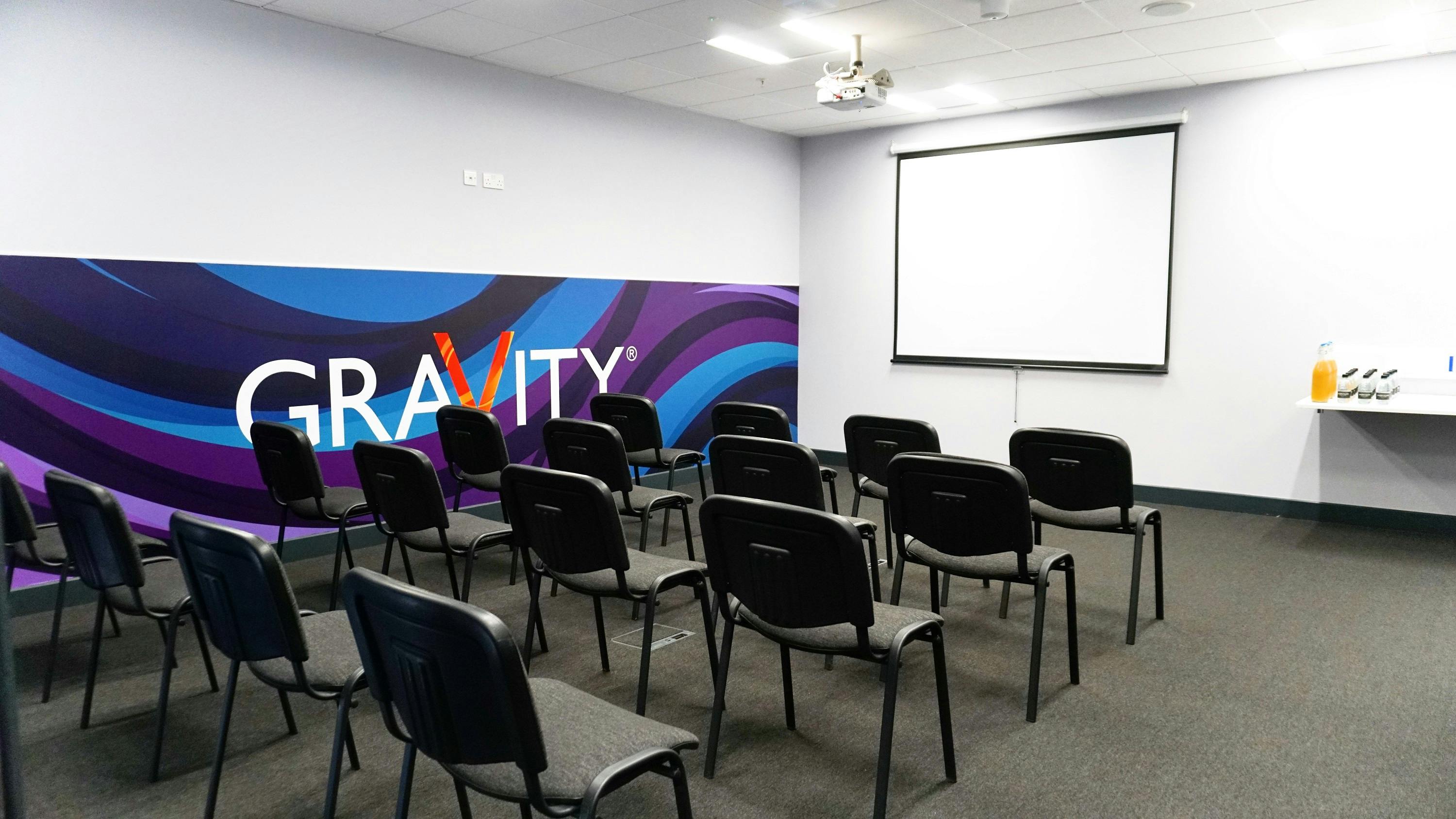 Meeting room in Gravity MAX Wandsworth, ideal for presentations and workshops.