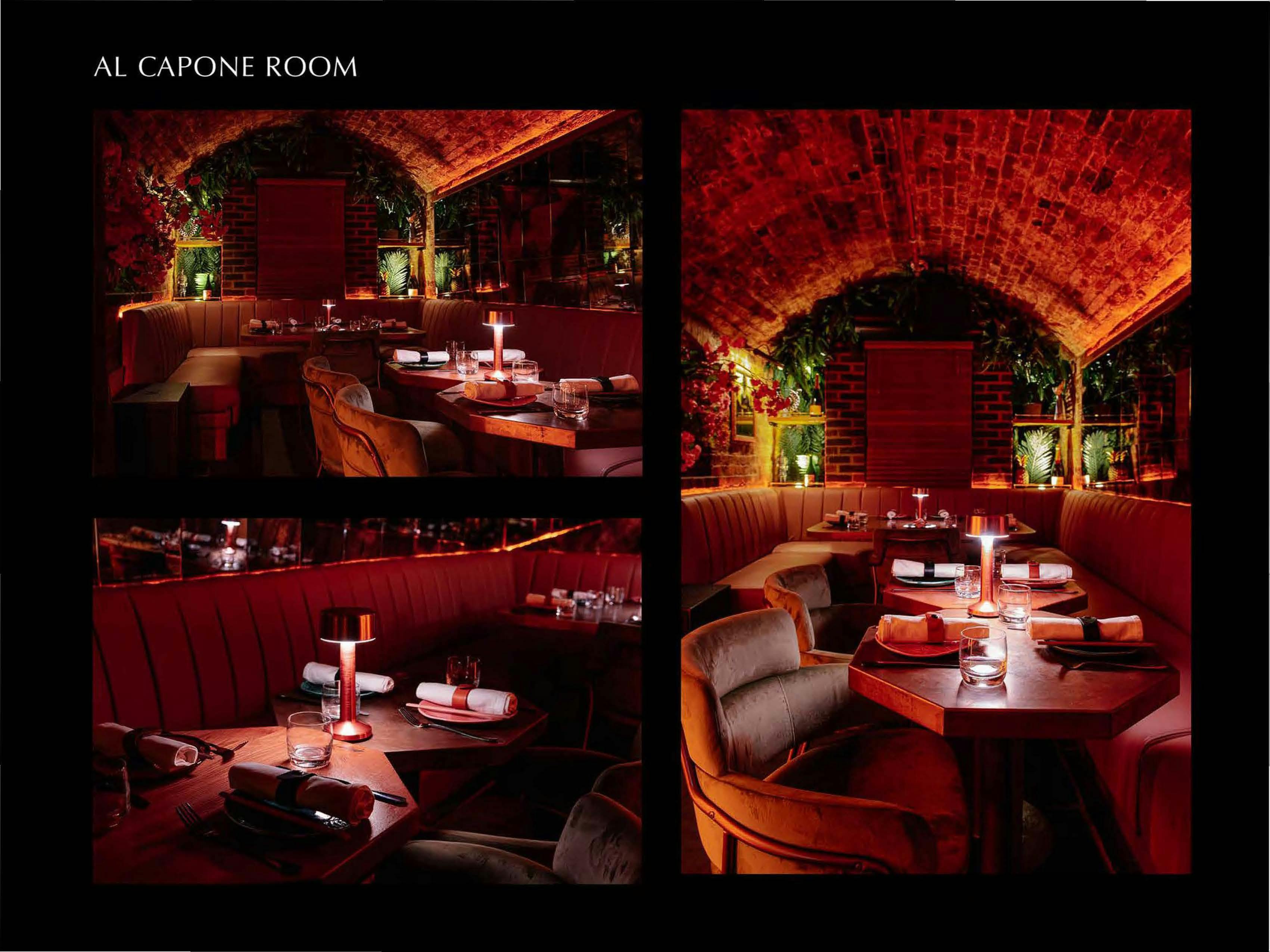 Intimate dining space with warm lighting for exclusive events and private gatherings.
