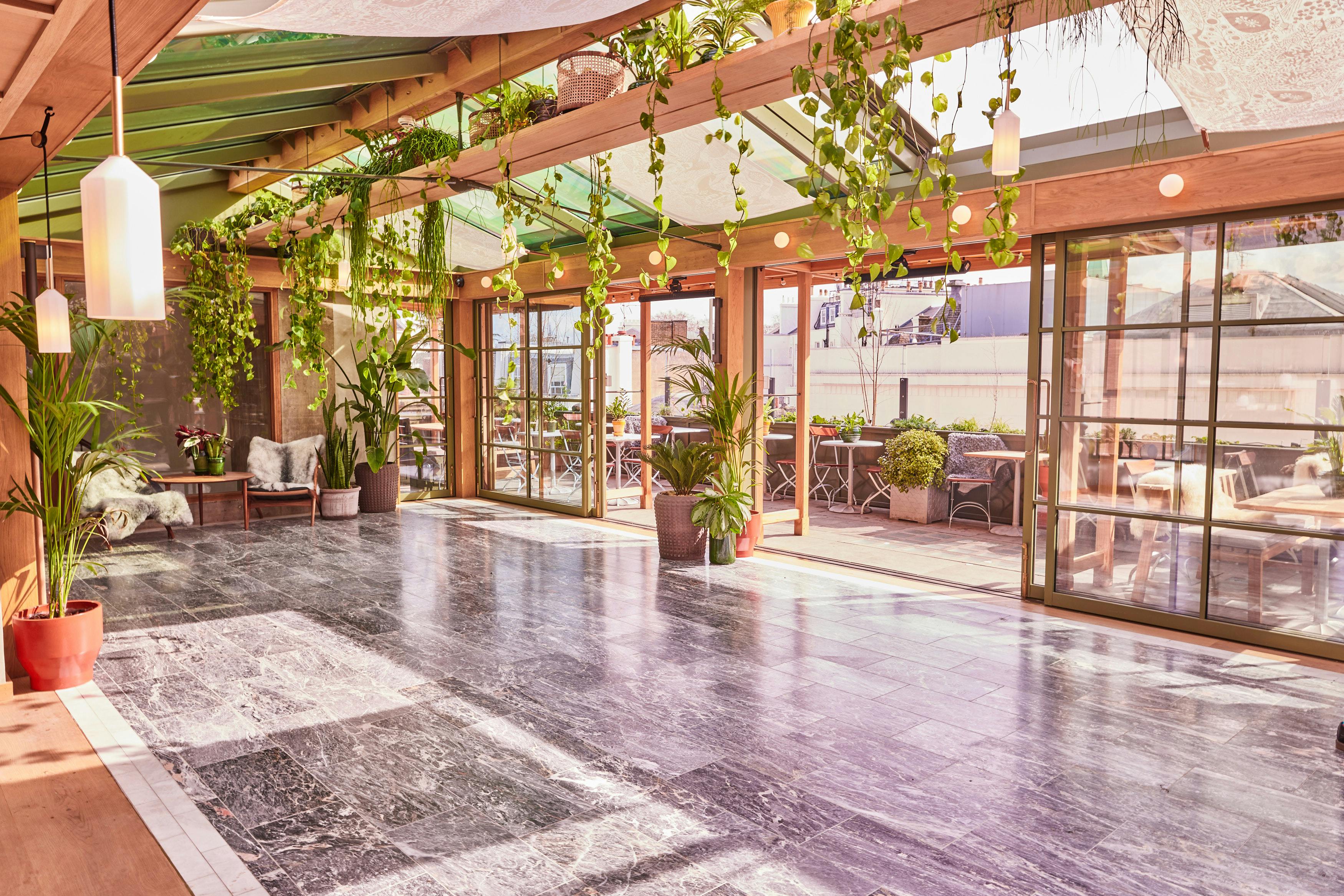 Roof Garden at Pantechnicon: airy event space with greenery for gatherings and meetings.