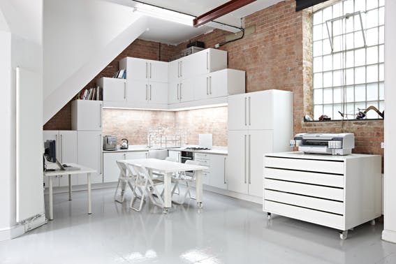 Modern minimalist kitchen at Perseverance Works, ideal for catering events and cooking demos.