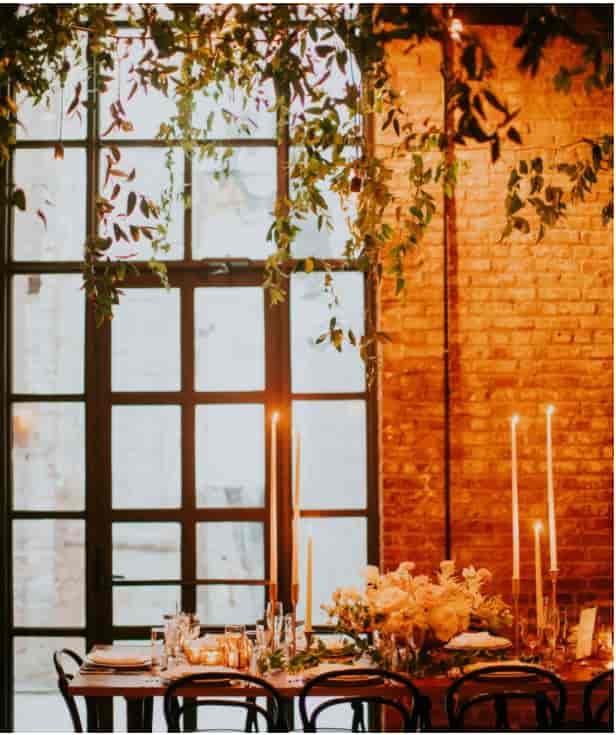 Main Hall & Garden Terrace at Wythe Hotel, rustic charm, intimate upscale events.
