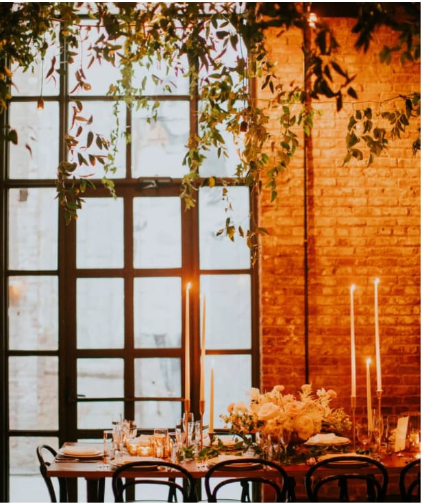 Main Hall & Garden Terrace at Wythe Hotel, rustic charm, intimate upscale events.