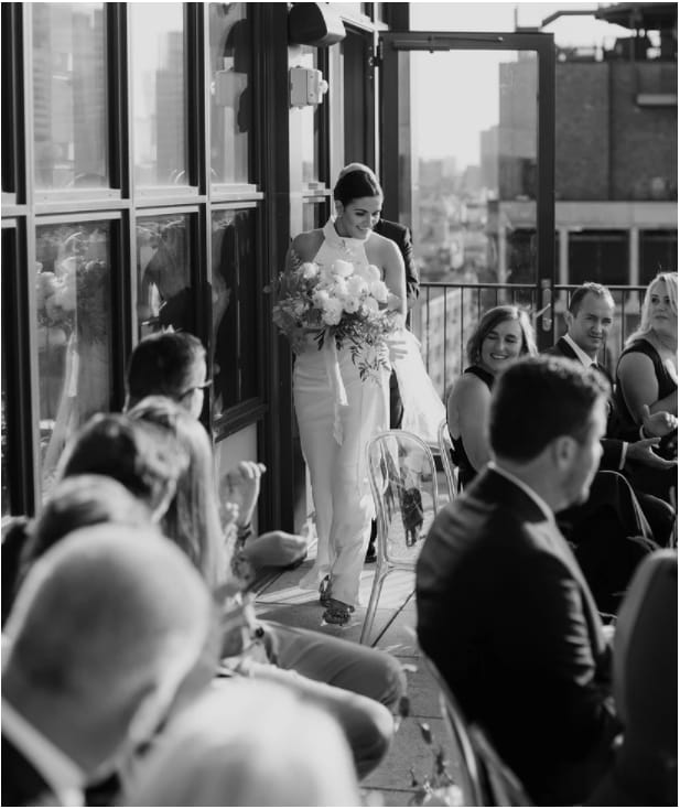 Elegant bride at Wythe Hotel's Main Hall & Garden Terrace for a wedding event.