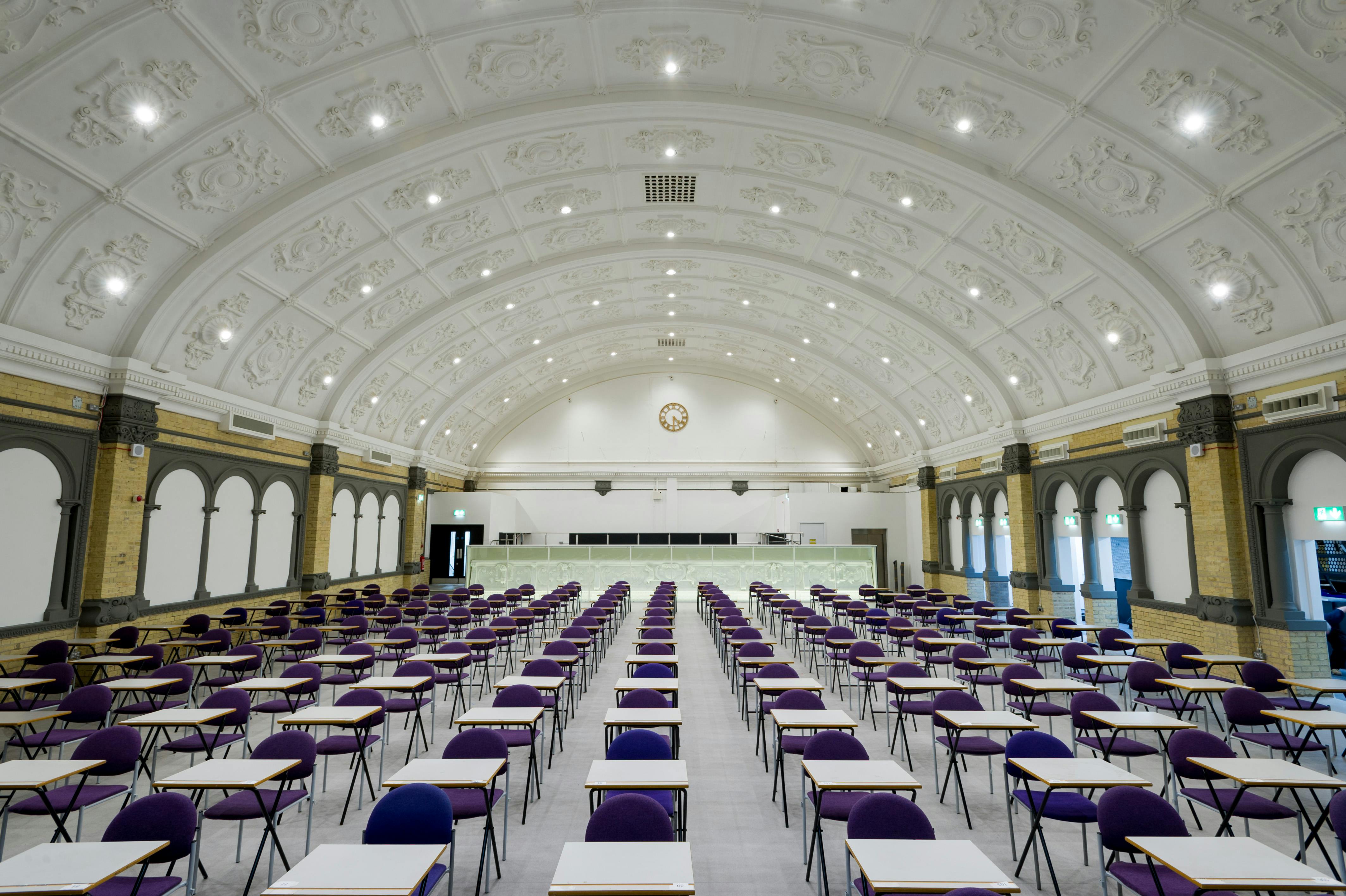 Great Hall at London Metropolitan University, arched ceiling, conference venue.