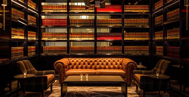 Sophisticated lounge with leather seating, ideal for networking events and meetings.