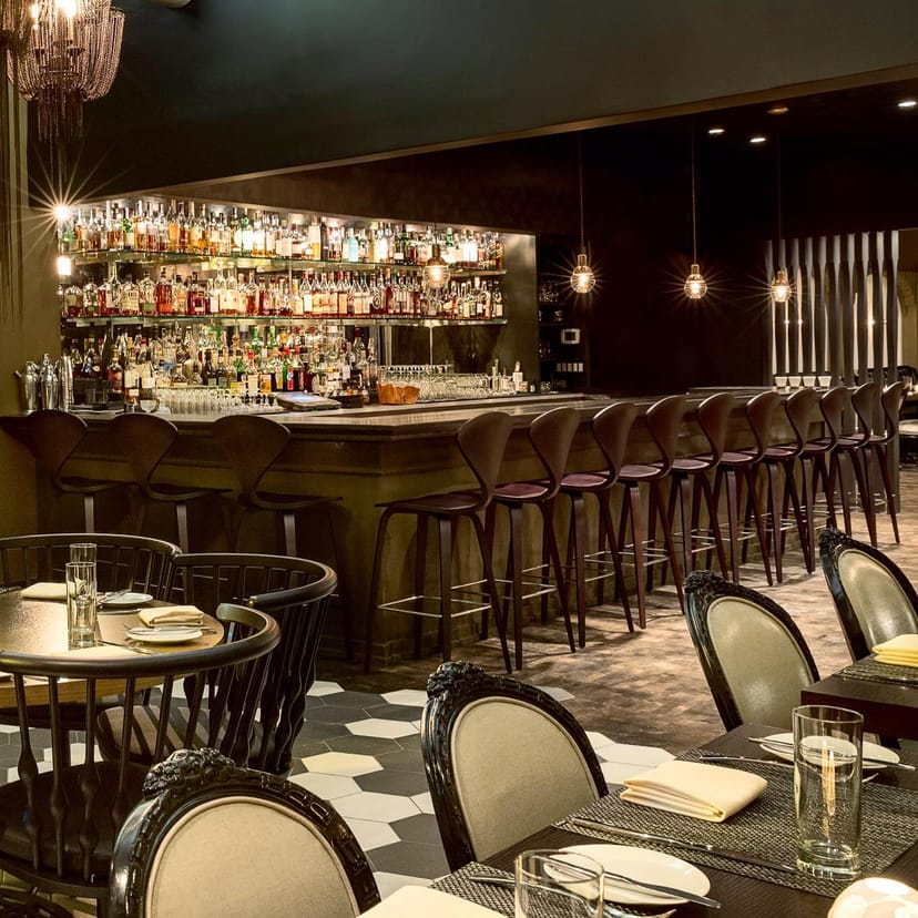 Stylish bar area in Boka's Terrace Room, perfect for networking events and cocktail receptions.