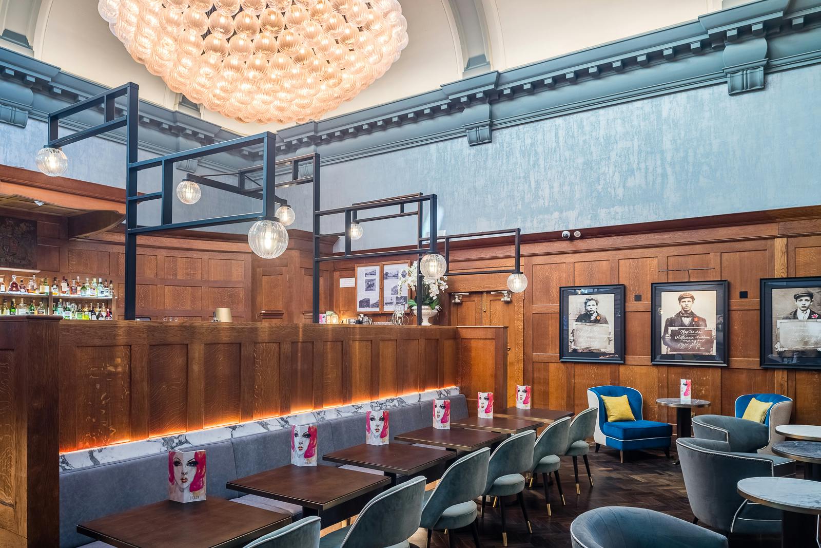 Stylish Courtroom Bar at The Dixon, ideal for networking events and meetings.