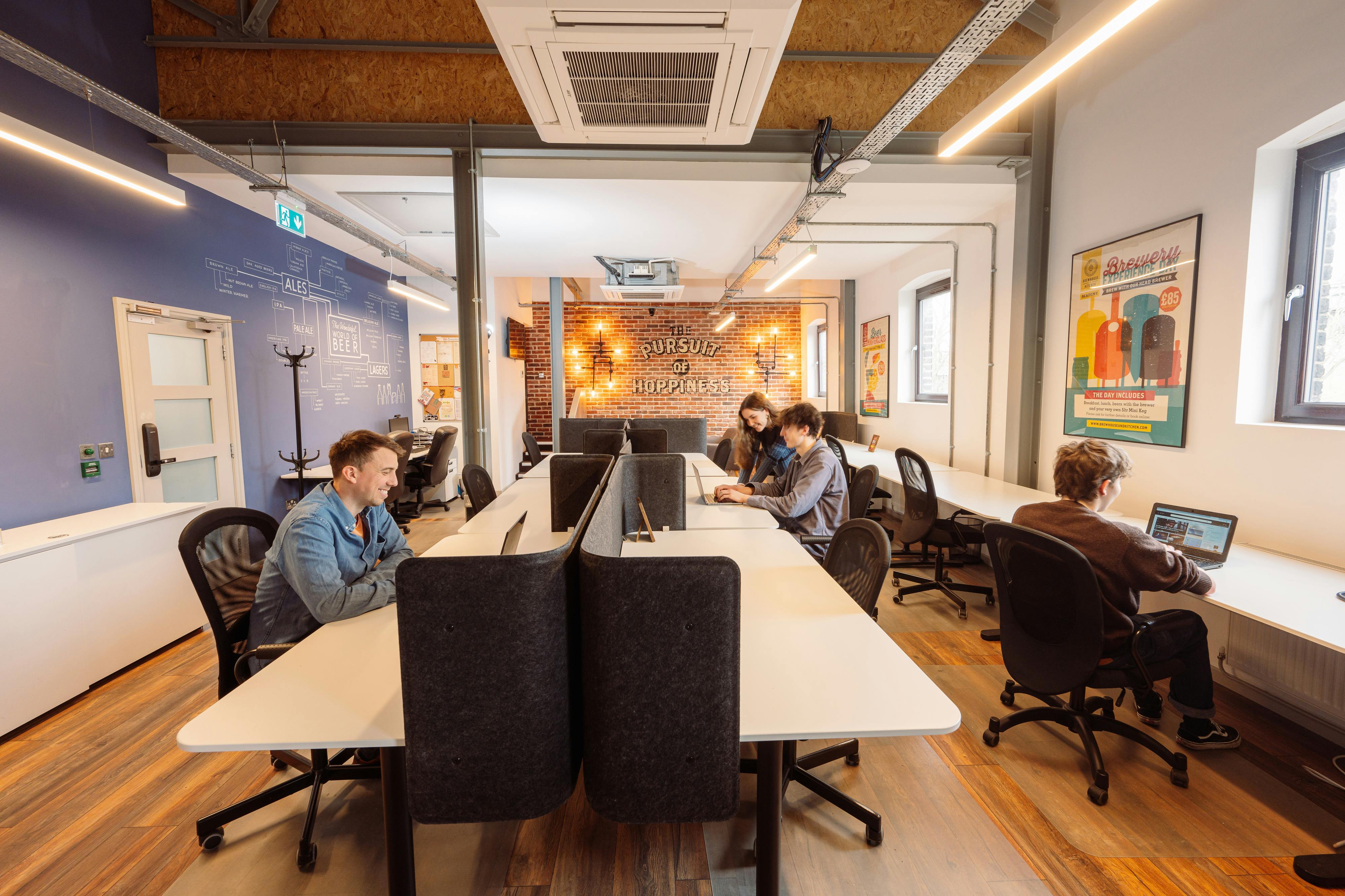 Modern co-working space at B&K Hub, Highbury, ideal for meetings and collaboration.