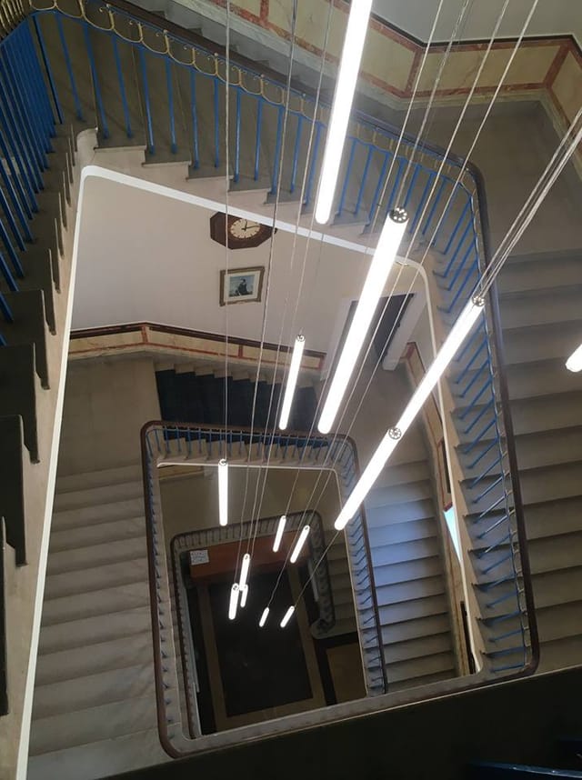 Modern staircase in Dining Room 1, 17 Park Street, perfect for networking events.