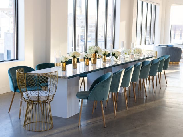 Modern meeting space with elegant seating for corporate events in The Bordone LIC.