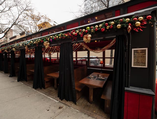 Festive outdoor dining at The Peacock Lounge, ideal for intimate gatherings and holiday events.