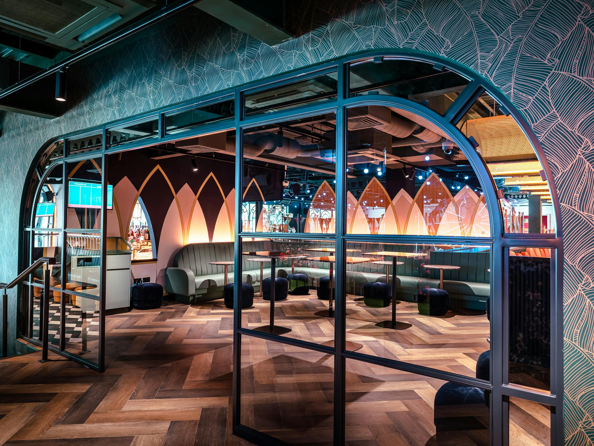 Modern event space at The Boathouse, featuring elegant design and vibrant atmosphere.