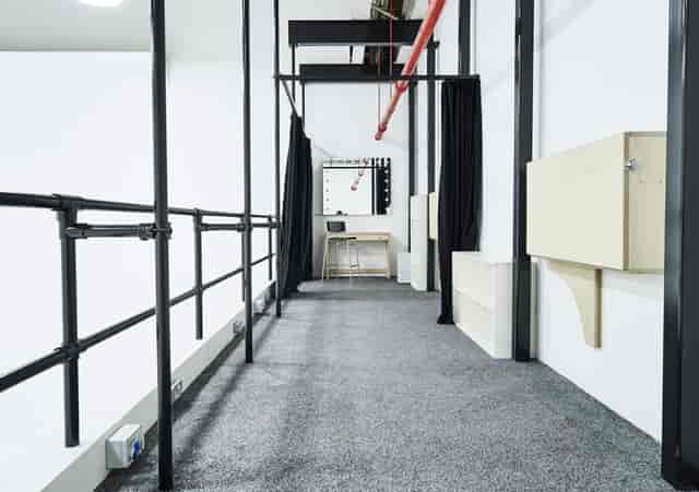 Infinity Cove industrial-chic mezzanine for production office or green room event rental.