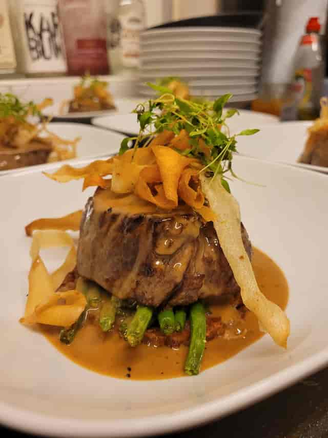 Gourmet filet mignon in Private Dining Room at The New Roxy for upscale events.