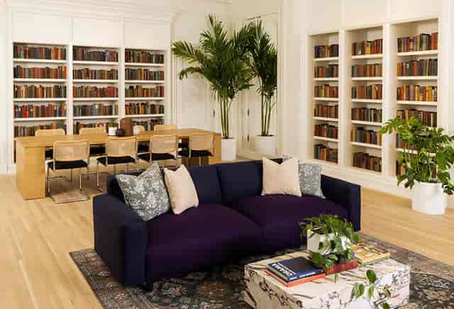 Stylish meeting space at SaksWorks Vesey with plush sofas for creative brainstorming.