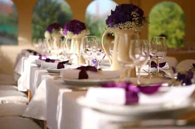 Elegant dining table setup for private events at Grand Oaks Country Club.