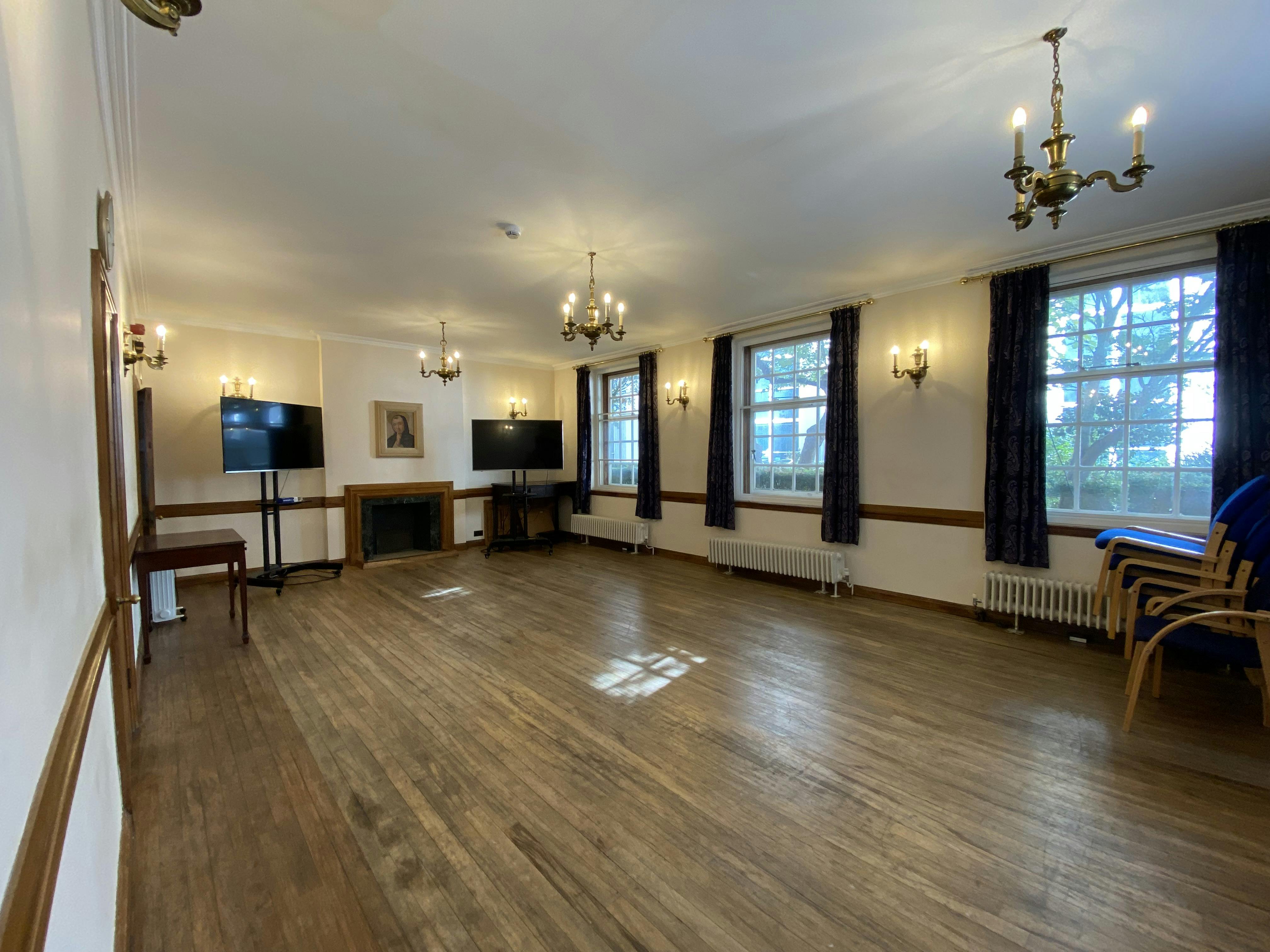 Vestry Hall event space with wooden floor, ideal for meetings and gatherings.