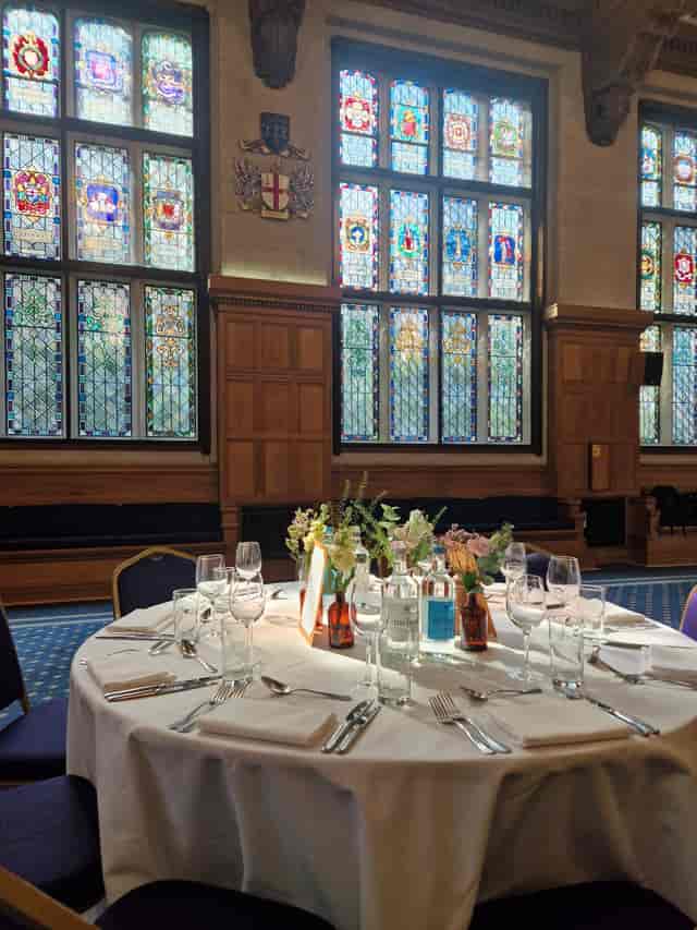 Historic Insurance Hall Great Hall banquet setup for professional networking events.