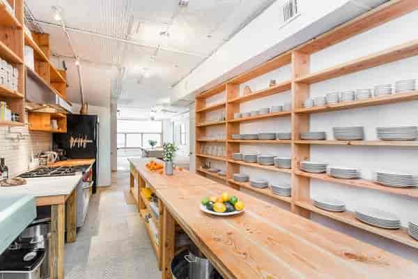 Modern kitchen in Lee's Private Dining Room for culinary events and cooking classes.