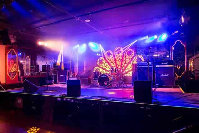 Vibrant stage setup at Brooklyn Bazaar for energetic concerts and live events.