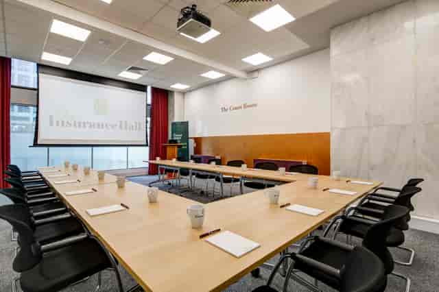 The Court Room in The Insurance Hall, U-shaped tables for corporate meetings and workshops.