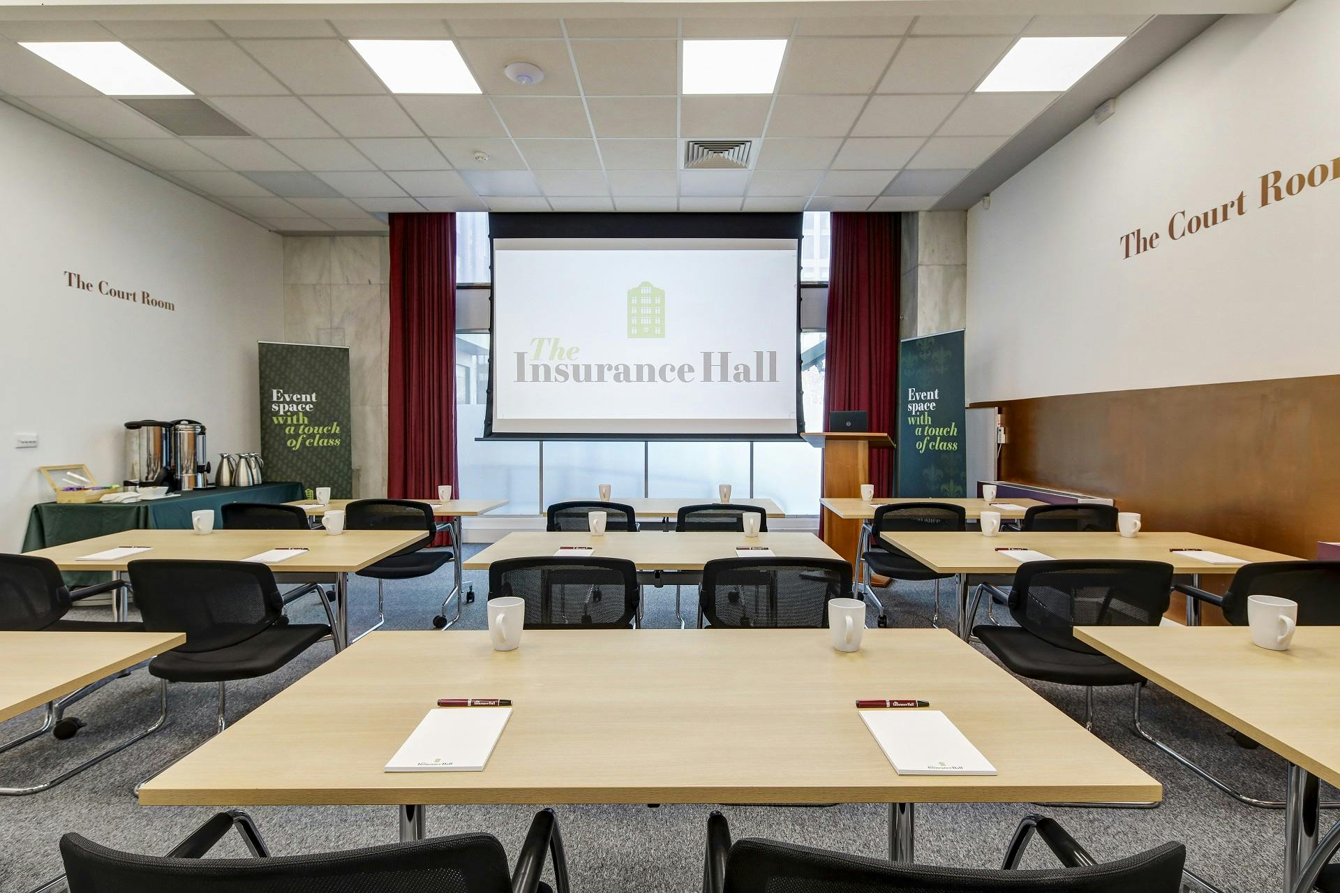 The Court Room in The Insurance Hall, featuring flexible seating for professional events.