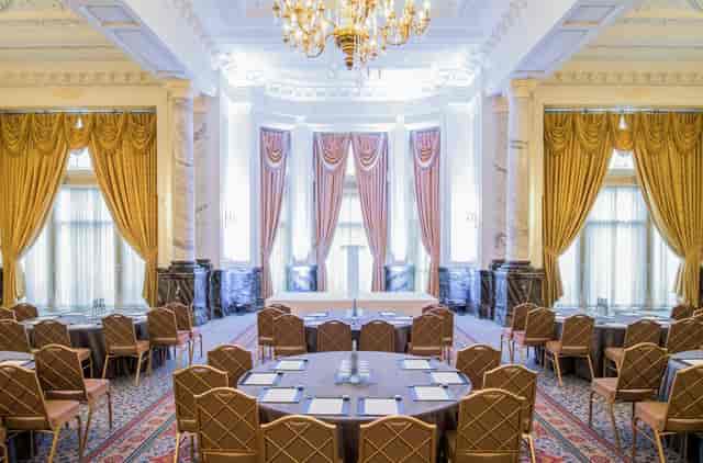 Marble Ballroom at The Landmark London, elegant decor for high-profile meetings and conferences.