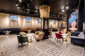 Stylish event space with elegant decor, perfect for networking and gatherings.