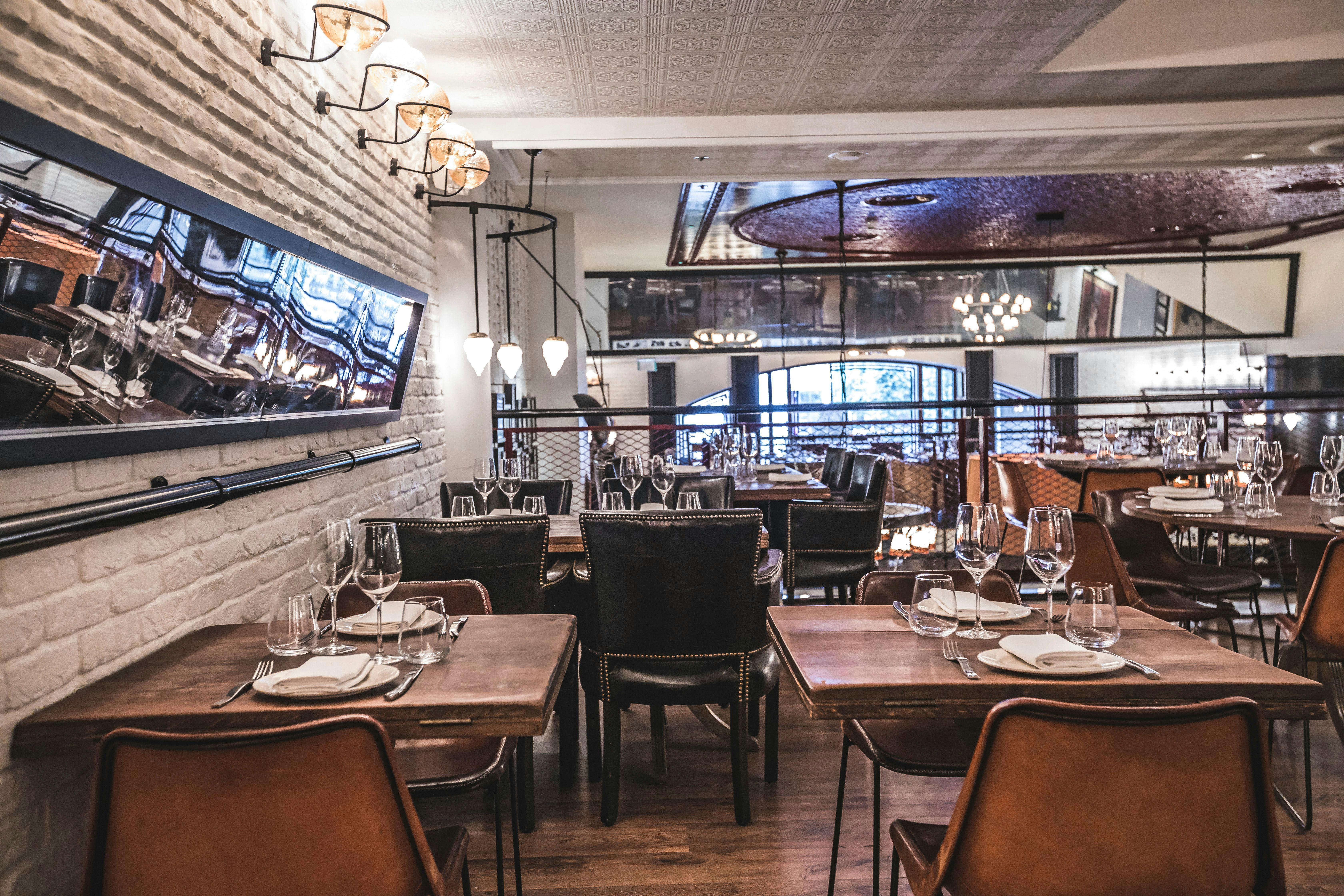 Stylish dining space in Ibérica Canary Wharf, ideal for corporate events and networking dinners.