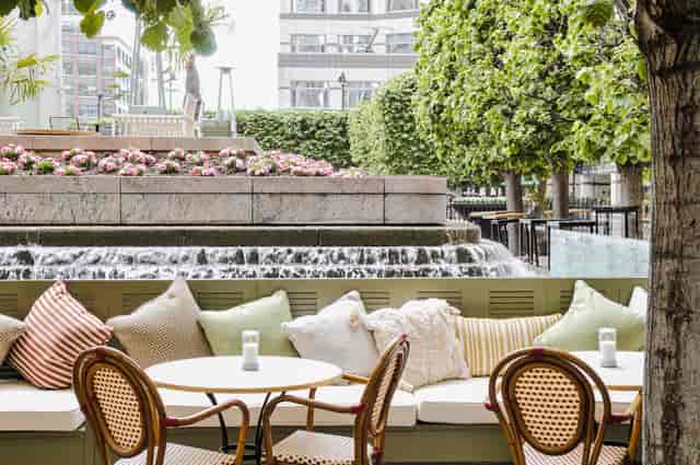 Serene outdoor seating at La Terrazza, perfect for casual meetings and networking events.