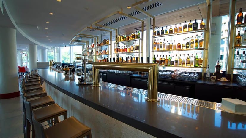 Modern bar setup in Sequoia's Main Dining Room for networking events and receptions.