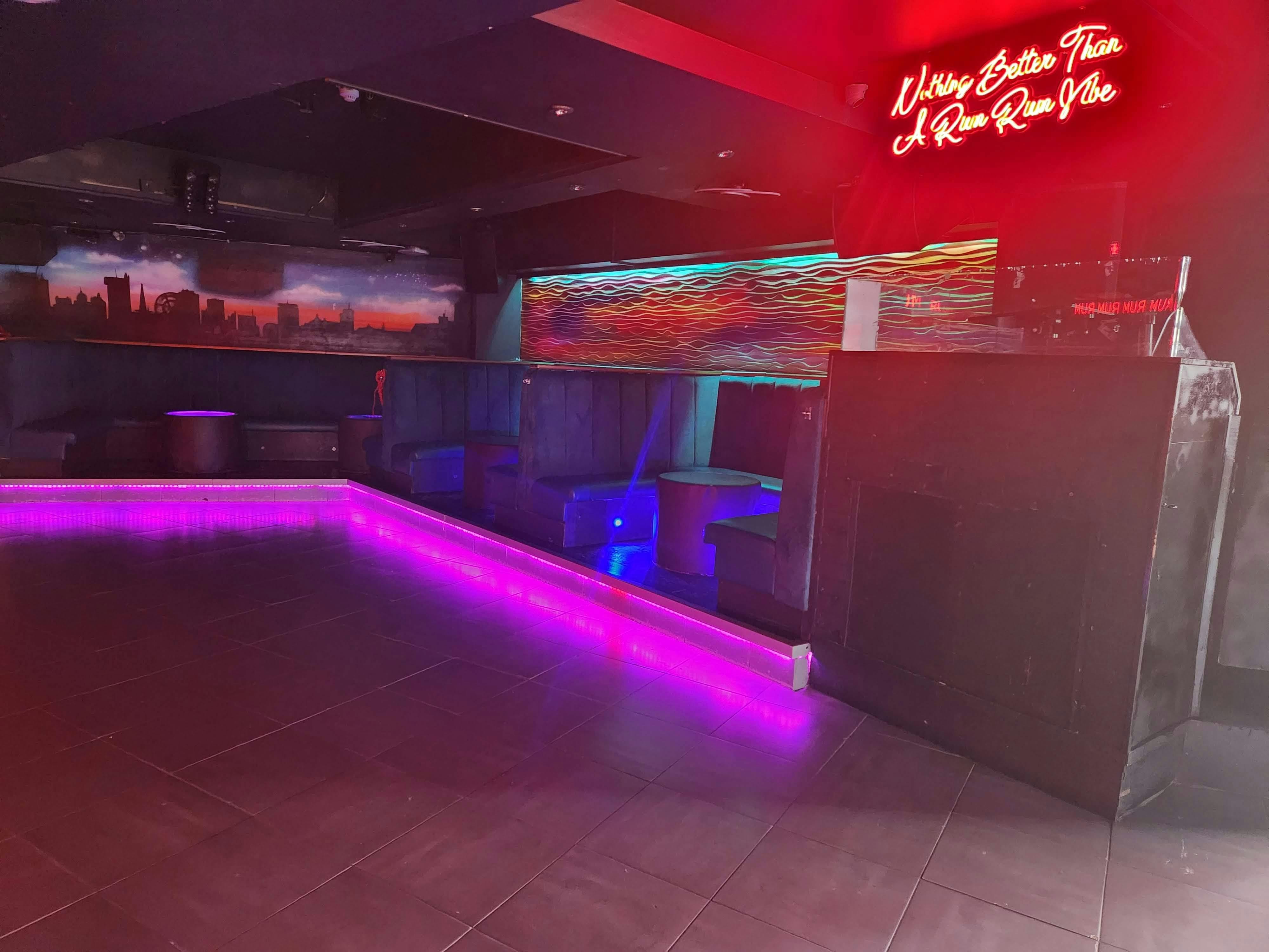 Modern Rum Rum Bar & NightClub in Birmingham, vibrant lighting for dynamic events.