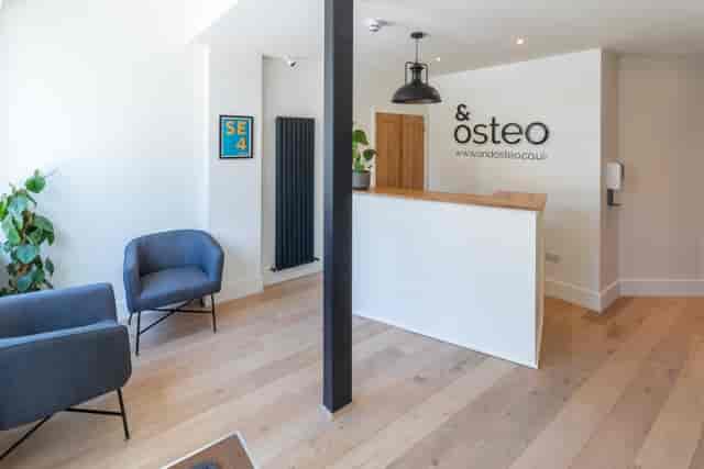 Modern therapy room reception with minimalist design, ideal for networking events.
