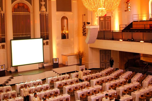Elegant ballroom at 583 Park Avenue, ideal for conferences and banquets.