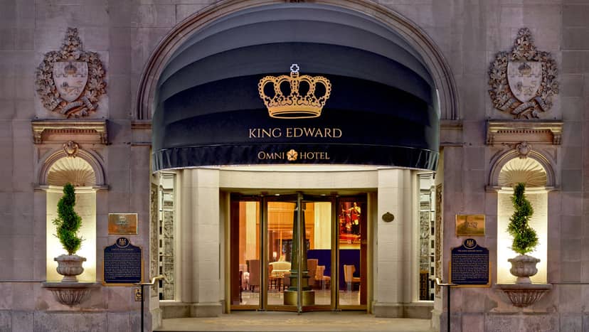 Elegant entrance of King Edward Hotel, luxury venue for corporate events in Toronto.