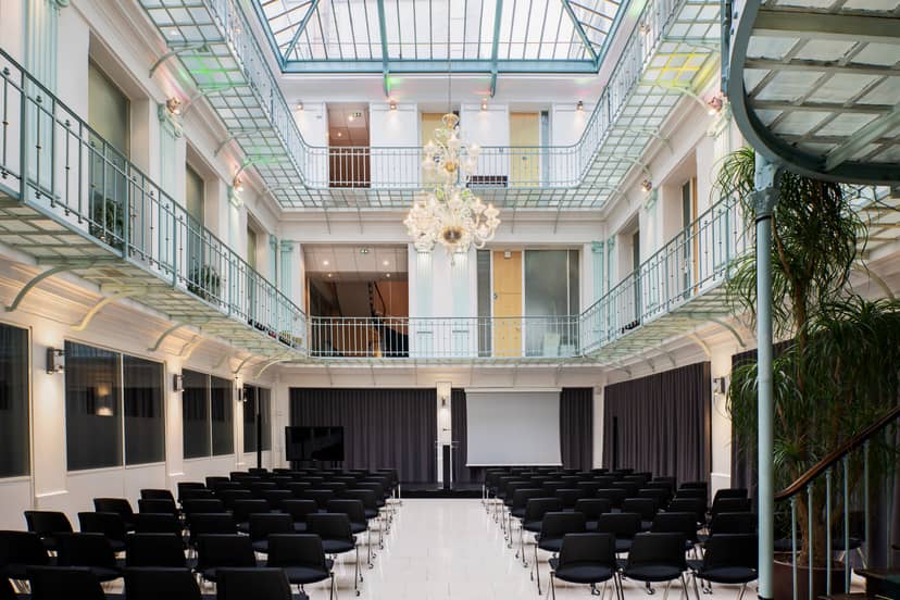 La Verriere Clery event space with glass ceilings, perfect for seminars and gatherings.