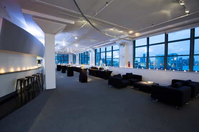 Sleek Tribeca 360 event space with expansive windows, perfect for upscale gatherings.
