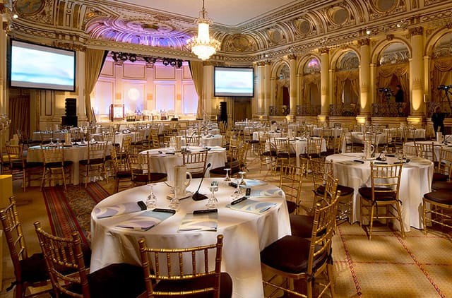 Elegant Grand Ballroom at The Plaza, ideal for upscale weddings and corporate events.