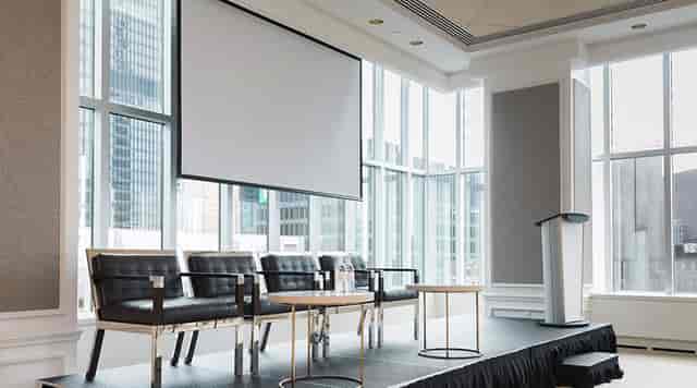 Inverness Room at Vantage Venues, modern event space for panel discussions and presentations.
