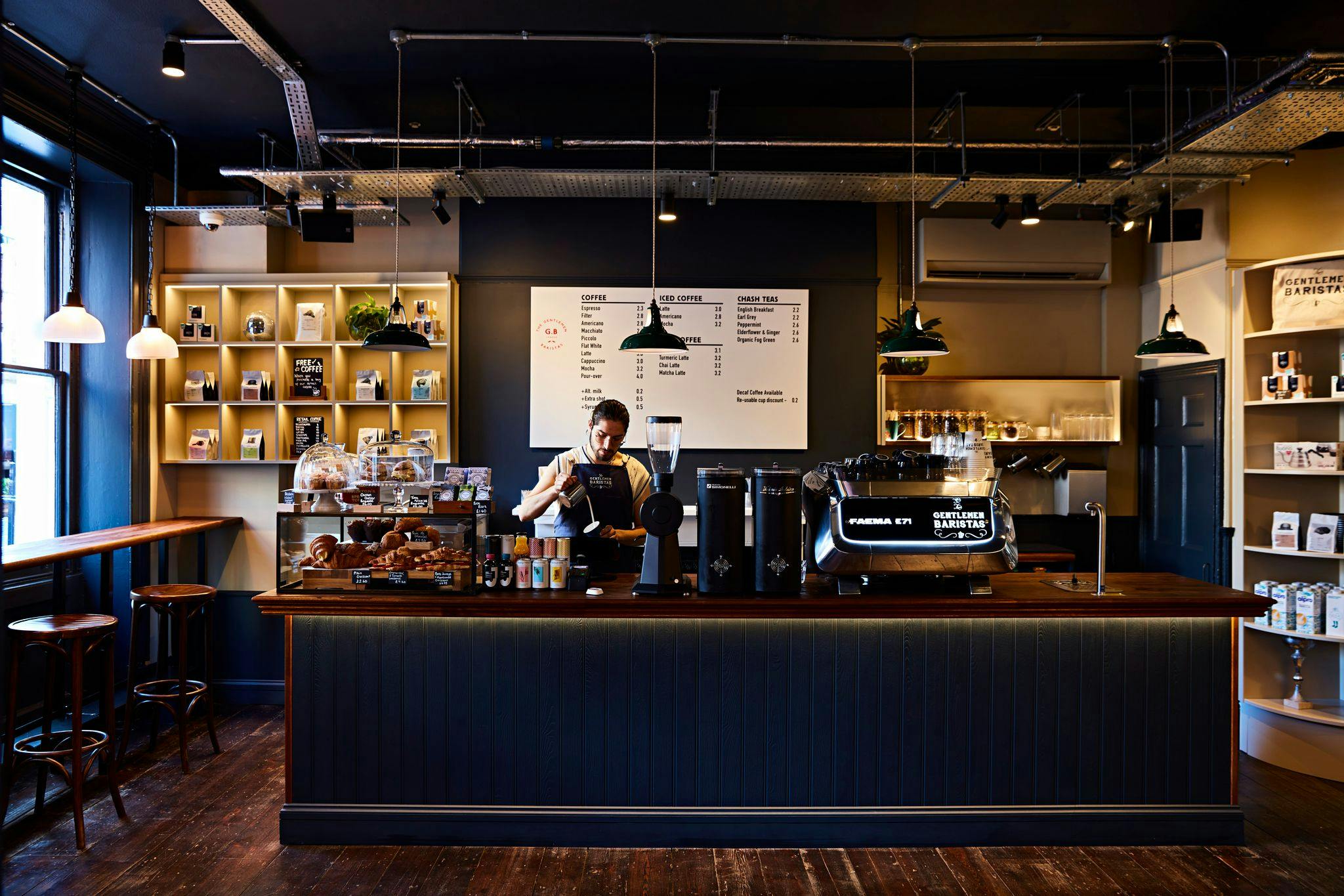 Modern coffee shop at The Gentlemen Baristas, perfect for networking events and meetings.