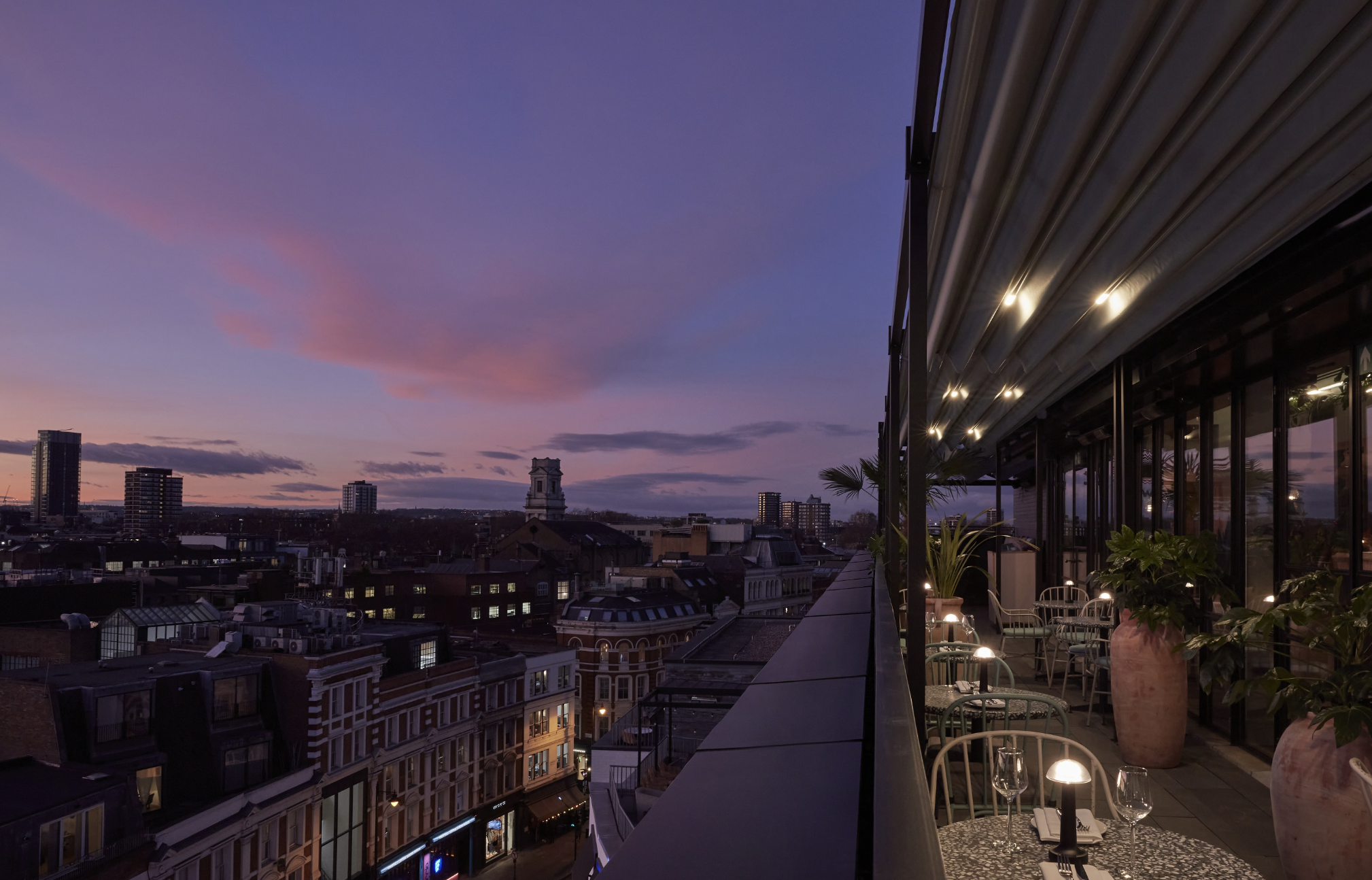Rooftop Bar at One Hundred Shoreditch Hotel, elegant venue for upscale events and receptions. - Banner